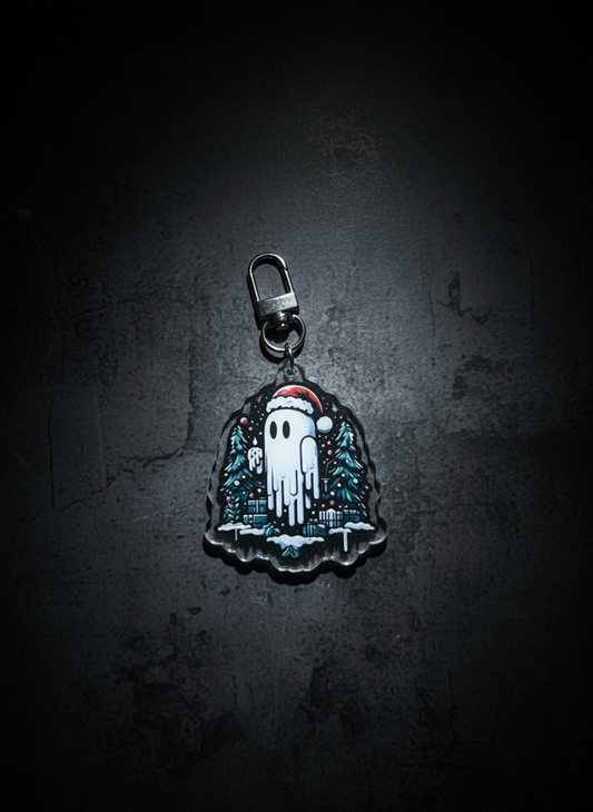 Dark aesthetic ghost keychain mockup